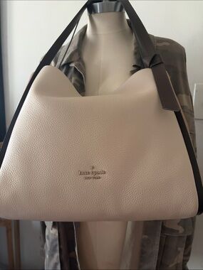 kate spade Cream Pebbled Leather Shoulder Bag with Dark Brown Straps